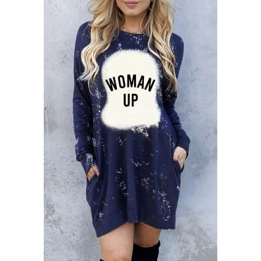 Blue WOMAN UP Bleached Tie-dye Long Sleeve Dress Blue WOMAN UP Bleached Tie-dye Long Sleeve Dress
