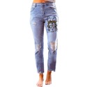 Sky Blue Easter Rabbit Leopard Print Distressed Ankle Jeans